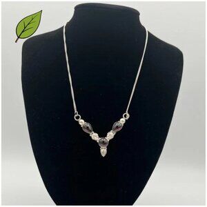 Artisan‑Style 925 Sterling Silver Necklace with Garnet‑Color Stones